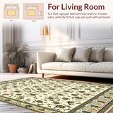 Ultra Soft Area Rug, Non Slip, Stain Resistant, Washable Area Rugs for Living Room, Bedroom, Vintage Floral Hallway with Beige and Green Tones(Beige)
