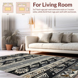 Ultra Soft Area Rug, Non Slip, Stain Resistant, Washable Area Rugs for Living Room, Bedroom, Dynamic Boho Wave Pattern(Black)