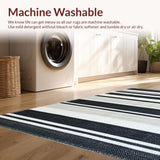 Ultra Soft Area Rug, Non Slip, Stain Resistant, Washable Area Rugs for Living Room, Bedroom, Contemporary Striped Rug, Versatile Geometric Art(Black)
