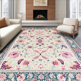 Ultra Soft Area Rug, Non Slip, Stain Resistant, Washable Area Rugs for Living Room, Bedroom, Chic Stained Glass Inspired Motif(Ivory)