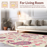 Ultra Soft Area Rug, Non Slip, Stain Resistant, Washable Area Rugs for Living Room, Bedroom, Colorful Paisley Living Room Non-Shedding Rug(Beige)