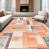 Ultra Soft Area Rug, Non Slip, Stain Resistant, Washable Area Rugs for Living Room, Bedroom, Bloom Washable Non-Slip Carpet - Vibrant Peach Blue Design(Orange)