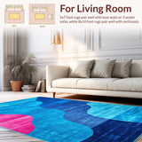 Ultra Soft Area Rug, Non Slip, Stain Resistant, Washable Area Rugs for Living Room, Bedroom, Elegant Contemporary Wave Aesthetic(Blue)