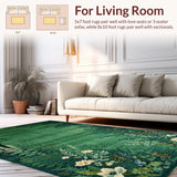 Ultra Soft Area Rug, Non Slip, Stain Resistant, Washable Area Rugs for Living Room, Bedroom, Vibrant Abstract Floral Composition(Green)