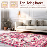Ultra Soft Area Rug, Non Slip, Stain Resistant, Washable Area Rugs for Living Room, Bedroom, Modern Pastel Floral Fusion(White)
