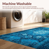 Ultra Soft Area Rug, Non Slip, Stain Resistant, Washable Area Rugs for Living Room, Bedroom, Elegant Faded Bedroom Non-Slip Soft Rug(Blue)