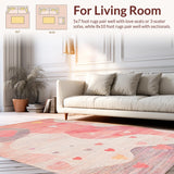 Ultra Soft Area Rug, Non Slip, Stain Resistant, Washable Area Rugs for Living Room, Bedroom, Whimsical Ribbon Swirl Rug with Artistic Bow Motif and Playful Heart Pattern(Pink)