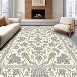 Elegant Damask with Smoke and Beige Tones Ornate Floral Motifs(Beige)