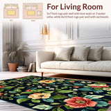 Ultra Soft Area Rug, Non Slip, Stain Resistant, Washable Area Rugs for Living Room, Bedroom, Contemporary Chic Floral Fusion(Black)
