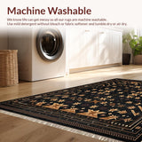 Ultra Soft Area Rug, Non Slip, Stain Resistant, Washable Area Rugs for Living Room, Bedroom, Vintage Inspired Primitive Elegance(Black)