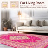 Ultra Soft Area Rug, Non Slip, Stain Resistant, Washable Area Rugs for Living Room, Bedroom, Chic Pink Geometric Composition(Pink)