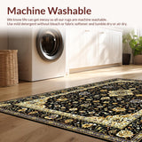 Ultra Soft Area Rug, Non Slip, Stain Resistant, Washable Area Rugs for Living Room, Bedroom, Artistic Cream and Gold Motif(Black)