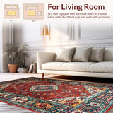 Ultra Soft Area Rug, Non Slip, Stain Resistant, Washable Area Rugs for Living Room, Bedroom, Rustic Earthy Vintage Motif(Red)