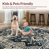 Ultra Soft Area Rug, Non Slip, Stain Resistant, Washable Area Rugs for Living Room, Bedroom, Neutral Palette Tribal Design(Gray)
