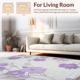 Ultra Soft Area Rug, Non Slip, Stain Resistant, Washable Area Rugs for Living Room, Bedroom, Sophisticated Grey Floral Elegance(Purple)