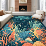 Ultra Soft Area Rug, Non Slip, Stain Resistant, Washable Area Rugs for Living Room, Bedroom, Octopus Fantasy Undersea Adventure Rug Runner Nautical Whale-Inspired Print(Blue)