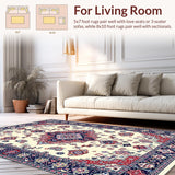Ultra Soft Area Rug, Non Slip, Stain Resistant, Washable Area Rugs for Living Room, Bedroom, Warm Earthy Circular Vintage Design(White)