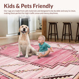 Ultra Soft Area Rug, Non Slip, Stain Resistant, Washable Area Rugs for Living Room, Bedroom, Trendy Round Western Aesthetic(Pink)