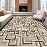 Ultra Soft Area Rug, Non Slip, Stain Resistant, Washable Area Rugs for Living Room, Bedroom, Contemporary Maze Floor with Interwoven Brown Beige Designs(Brown)