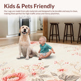 Ultra Soft Area Rug, Non Slip, Stain Resistant, Washable Area Rugs for Living Room, Bedroom, Modern Playful Flower Graphics(Beige)
