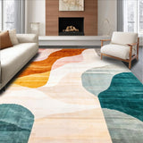 Ultra Soft Area Rug, Non Slip, Stain Resistant, Washable Area Rugs for Living Room, Bedroom, Beige Colorful Abstract Layered Wave Geometric Area(Orange)