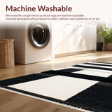 Ultra Soft Area Rug, Non Slip, Stain Resistant, Washable Area Rugs for Living Room, Bedroom, Elegant Striped Rug With Symmetrical Black And White Banding Pattern(Black)