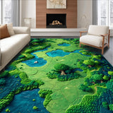 Ultra Soft Area Rug, Non Slip, Stain Resistant, Washable Area Rugs for Living Room, Bedroom, Educational Earth Tones Map Motif(Green)