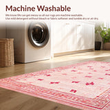 Ultra Soft Area Rug, Non Slip, Stain Resistant, Washable Area Rugs for Living Room, Bedroom, Lovely Pink Bow Pattern Carpet for Whimsical Decor(Pink)