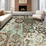 Ultra Soft Area Rug, Non Slip, Stain Resistant, Washable Area Rugs for Living Room, Bedroom, Boho Floral Patchwork Living Room Non Slip Rug(Brown)