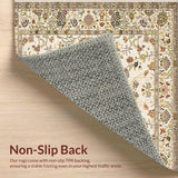 Ultra Soft Area Rug, Non Slip, Stain Resistant, Washable Area Rugs for Living Room, Bedroom, Elegant Creamy Vintage Motif(Beige)