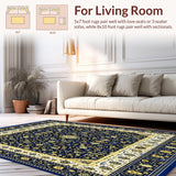 Ultra Soft Area Rug, Non Slip, Stain Resistant, Washable Area Rugs for Living Room, Bedroom, Vintage Modern Abstract with Deep Blue and Gold Accents(Blue)
