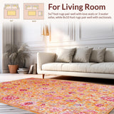 Ultra Soft Area Rug, Non Slip, Stain Resistant, Washable Area Rugs for Living Room, Bedroom, Elegant Soft Pastel Leaf Design(Orange)
