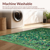 Ultra Soft Area Rug, Non Slip, Stain Resistant, Washable Area Rugs for Living Room, Bedroom, Chic Nature-Inspired Floral Motif(Green)