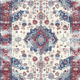 Ultra Soft Area Rug, Non Slip, Stain Resistant, Washable Area Rugs for Living Room, Bedroom, Chic Colorful Tiled Medallion Style(White)