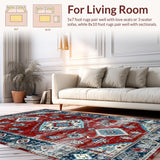 Ultra Soft Area Rug, Non Slip, Stain Resistant, Washable Area Rugs for Living Room, Bedroom, Rustic Red Medallion Design(Red)