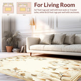 Ultra Soft Area Rug, Non Slip, Stain Resistant, Washable Area Rugs for Living Room, Bedroom, Serene Garden Floral Area Artistic Home Decor(Beige)