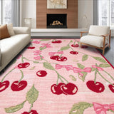 Ultra Soft Area Rug, Non Slip, Stain Resistant, Washable Area Rugs for Living Room, Bedroom, Chic Pink Bow and Cherry Print Area Rug(Pink)