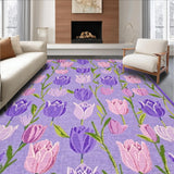 Ultra Soft Area Rug, Non Slip, Stain Resistant, Washable Area Rugs for Living Room, Bedroom, Lavender Tulip Nature Inspired Aesthetic(Purple)