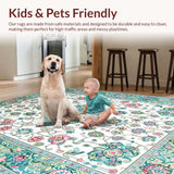 Ultra Soft Area Rug, Non Slip, Stain Resistant, Washable Area Rugs for Living Room, Bedroom, Vintage Eclectic Botanical Design(White)