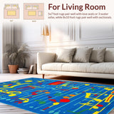Ultra Soft Area Rug, Non Slip, Stain Resistant, Washable Area Rugs for Living Room, Bedroom, Cheerful Melody Pattern Rug(Blue)