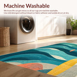 Ultra Soft Area Rug, Non Slip, Stain Resistant, Washable Area Rugs for Living Room, Bedroom, Retro Surfboard Area Rug with Vibrant Wave Motifs and Artistic Coastal Graphics(Blue)