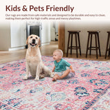 Ultra Soft Area Rug, Non Slip, Stain Resistant, Washable Area Rugs for Living Room, Bedroom, Modern Chic Abstract Motif(Pink)