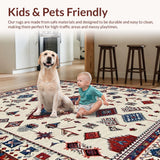 Ultra Soft Area Rug, Non Slip, Stain Resistant, Washable Area Rugs for Living Room, Bedroom, Eclectic Multi-Colored Ethnic Design(Beige)