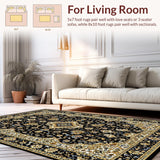 Ultra Soft Area Rug, Non Slip, Stain Resistant, Washable Area Rugs for Living Room, Bedroom, Chic Black and Gold Motif(Black)