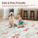 Ultra Soft Area Rug, Non Slip, Stain Resistant, Washable Area Rugs for Living Room, Bedroom, Coquette Pink Bow with Scarlet Berry Boho Area Rug(Gray)
