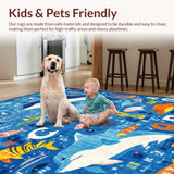 Ultra Soft Area Rug, Non Slip, Stain Resistant, Washable Area Rugs for Living Room, Bedroom, Sea Adventure Alphabet Ocean Animal Carpet Early Learning Playmat(Blue)
