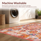 Ultra Soft Area Rug, Non Slip, Stain Resistant, Washable Area Rugs for Living Room, Bedroom, Radiant Earthy Toned Medallion Style(Orange)