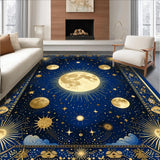 Ultra Soft Area Rug, Non Slip, Stain Resistant, Washable Area Rugs for Living Room, Bedroom, Radiant Sun and Moon Harmony(Blue)
