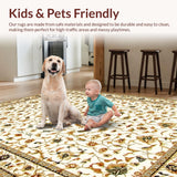 Ultra Soft Area Rug, Non Slip, Stain Resistant, Washable Area Rugs for Living Room, Bedroom, Charming Vintage Floral Design(Beige)