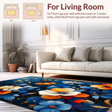 Ultra Soft Area Rug, Non Slip, Stain Resistant, Washable Area Rugs for Living Room, Bedroom, Rustic Vibrant Botanical Arrangement(Blue)